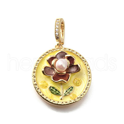 Brass Micro Pave Cubic Zirconia & Enamel Pendants KK-R222-10G-03-1