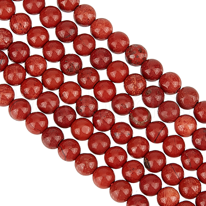 Olycraft 2 Strads Natural Red Jasper Round Beads Strands G-OC0005-70-1