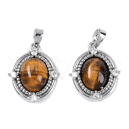 Natural Tiger Eye Oval Pendants KK-U043-44P-F-1