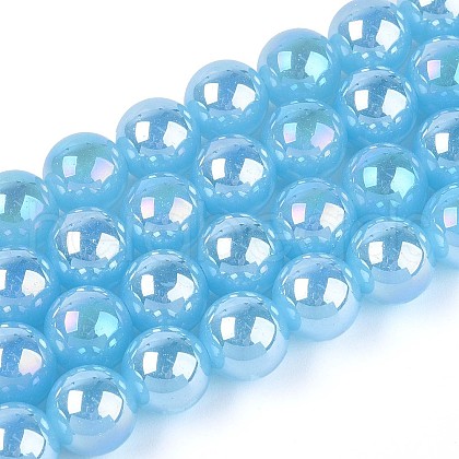 Electroplate Imitation Jade Glass Beads Strands GLAA-T032-J10mm-AB04-1