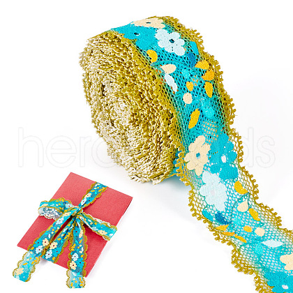 6M Polyester Flower Embroidery Lace Ribbon OCOR-TAC0015-14-1