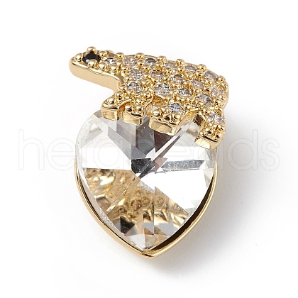 Real 18K Gold Plated Rack Plating Brass Micro Pave Clear Cubic Zirconia Pendants KK-C015-06G-11-1