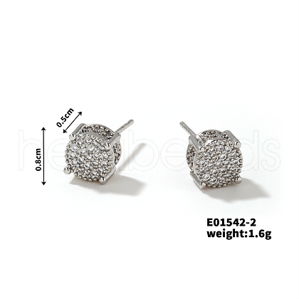 Stylish Flat Round Stud Earrings with Shiny Diamond Pattern TN1575-2-1