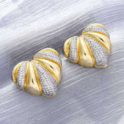 Heart Brass Micro Pave Clear Cubic Zirconia Stud Earrings EJEW-H158-13GP-1