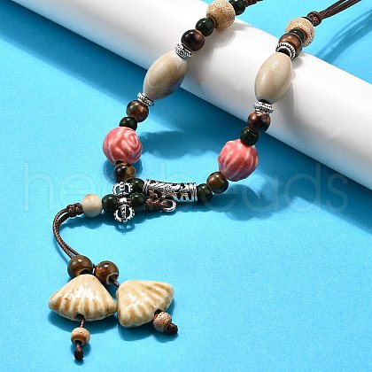 Ethnic Style Alloy & Porcelain Ceramic Beads Pendant Tassel Y Necklaces NJEW-D308-03A-1