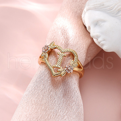Heart with Flower Hollow Out Brass Finger Rings FS-WG99C3E-42-1