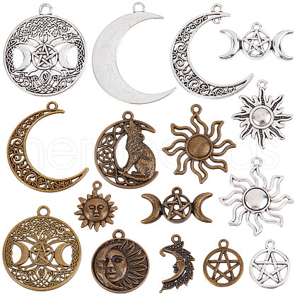 SUNNYCLUE 72Pcs 18 Style Tibetan Style Alloy Pendants TIBEP-SC0002-23-1