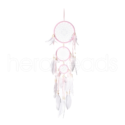 Handmade Round Woven Net/Web with Feather Wall Hanging Decoration HJEW-G015-05-1