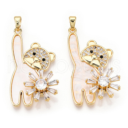 Brass Micro Pave Clear Cubic Zirconia Pendants KK-E068-VC290-1