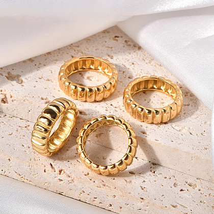 Wave Texture 304 Stainless Steel Finger Rings WGA78FE-01-1