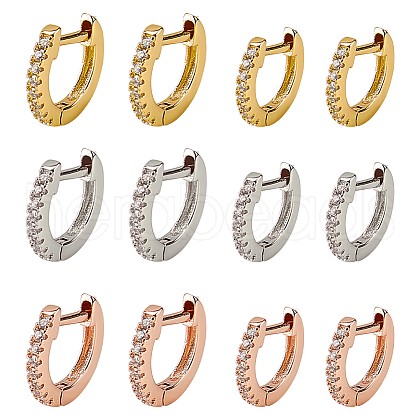 ANATTASOUL 12Pcs 6 Styles Brass Micro Pave Clear Cubic Zirconia Hoop Earrings EJEW-AN0004-59-1