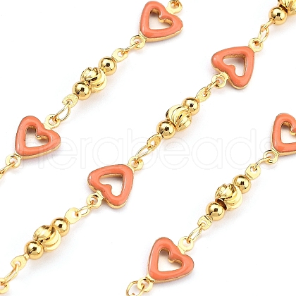 Brass Heart Link Chains KK-D368-03G-F-1