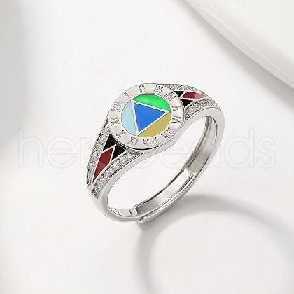 Colorful Roman Numeral 925 Sterling Silver with Cubic Zirconia Adjustable Finger Rings KH4989-2-1