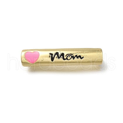 Mother's Day Brass Enamel Heart Word Mom Curved Tube Beads KK-C090-51G-02-1