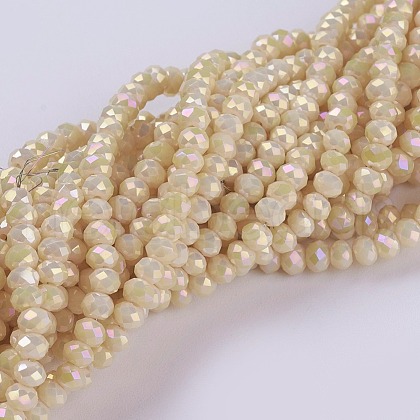 Electroplate Glass Beads Strands GLAA-F077-FR02-1