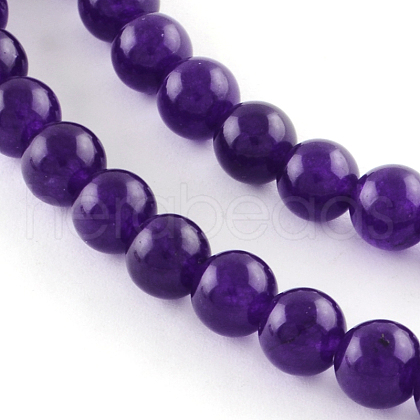 Dyed Natural White Jade Round Bead Strands G-Q937-22-1