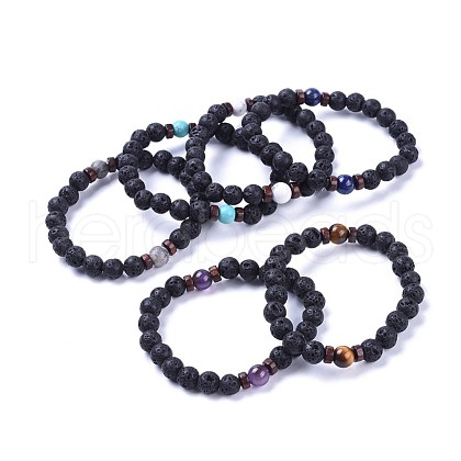 Natural Lava Rock Bead Stretch Bracelets BJEW-JB04296-1