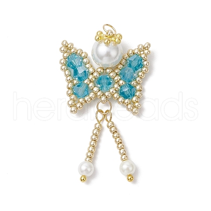 Glass Seed Beaded Butterfly Pendants PALLOY-MZ00649-05-1