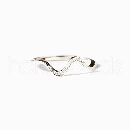 Wave Shaped 925 Sterling Silver Micro Pave Clear Cubic Zirconia Finger Rings FS-WG6021D-01-1