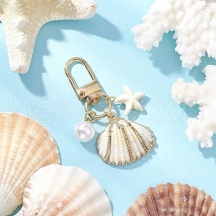 Spiral Shell & Synthetic Turquoise Starfish Pendant Decorations HJEW-JM03171-04-1