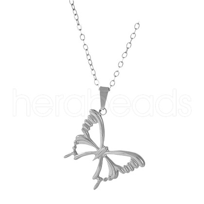 Stainless Steel Hollow Butterfly Pendant Necklaces for Women TP0526-1-1