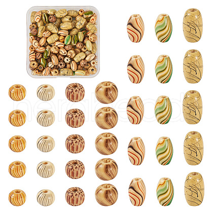 140Pcs 7 Styles Printed Wood Beads WOOD-TA0001-75-1