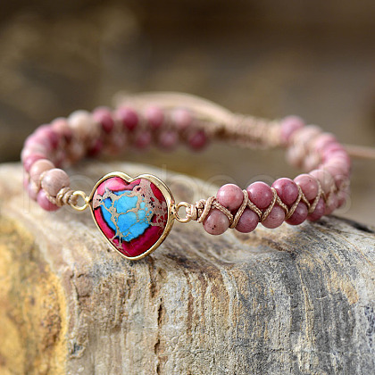Heart Natural Imperial Jasper Beads Link Bracelets WG1E55C-05-1