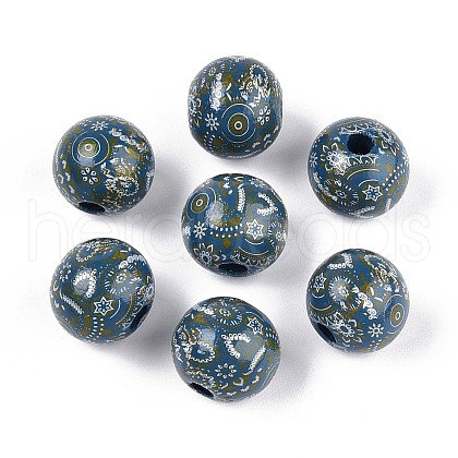 Bohemian Style Printed Schima Wood Beads WOOD-T032-31A-1