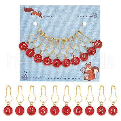 10Pcs 10 Styles Number 0~9 Alloy Enamel Pendant Stitch Markers HJEW-AB00583-1