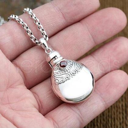 Perfume Bottle Prayer Bottle Alloy Rose Rhinestone Pendant Necklaces for Women FS-WG044F9-01-1