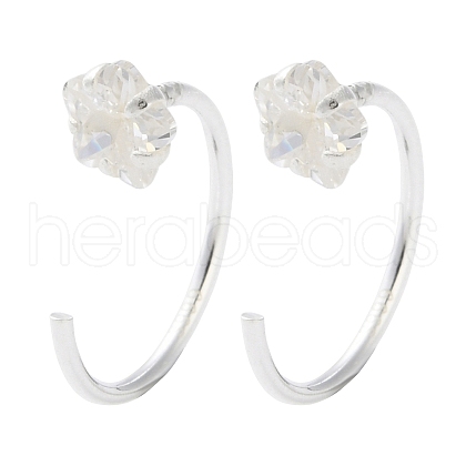 999 Fine Silver Micro Pave Clear Cubic Zirconia Pull Through Earrings EJEW-P296-28C-S-1