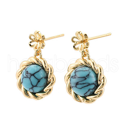 Brass & Synthetic Turquoise Stud Earring Findings KK-N258-18G-1