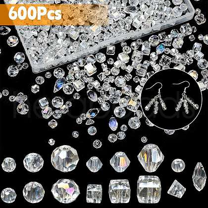 600Pcs 15 Style Electroplate Transparent Glass Beads EGLA-YW0003-08-1