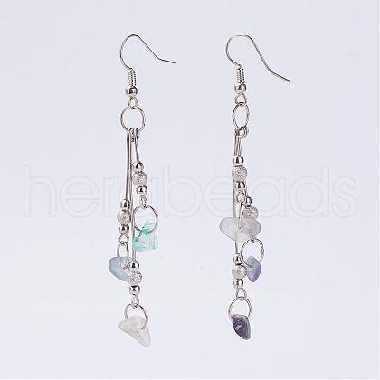 Natural Fluorite Beads Dangle Earrings EJEW-JE02322-04-1