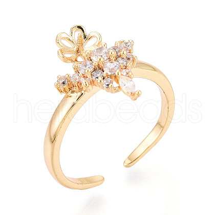 Crown Brass Micro Pave Clear Cubic Zirconia Cuff Ring Settings KK-T076-24G-1