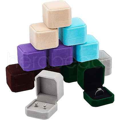 BENECREAT 12Pcs 6 Colors Square Velvet Ring Boxes VBOX-BC0001-06-1