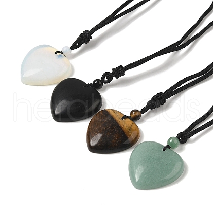 Natural & Synthetic Mixed Gemstone Pendant Necklace with Nylon Cords NJEW-D051-02-1