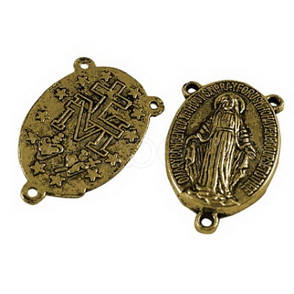 Holy Oval Carved Virgin Mary Tibetan Style Alloy Chandelier Component Links S-TIBEP-LF0961YKG-AG-1
