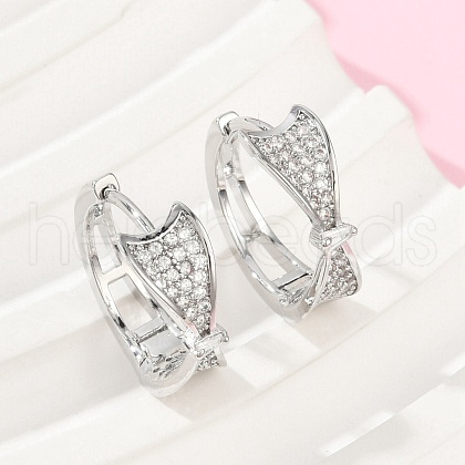 Brass Clear Cubic Zirconia Hoop Earrings EJEW-Q016-01P-1
