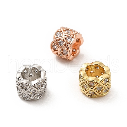 Rack Plating Brass Micro Pave Clear Cubic Zirconia European Beads KK-C010-57-1