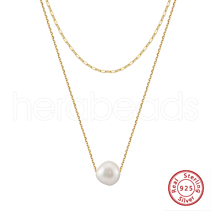 Mother's Day Jewellery Round Natural Freshwater Pearl Pendant Necklaces NJEW-G153-03G-1