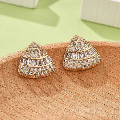 Triangle Brass Micro Pave Clear Cubic Zirconia Stud Earrings for Women EJEW-G428-02G-1