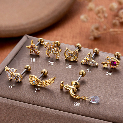Flower Brass Micro Pave Clear Cubic Zirconia Cartilage Earrings FS-WG6E9F9-09-1
