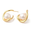 Twist Teardrop with Natural Pearl Stud Earrings EJEW-G348-12G-1