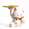 Resin Lucky Cat Sculpture with Hallway Key Storage Tray DJEW-PW0012-084D-1
