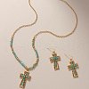 Cross Zinc Alloy Glass Pendant Necklaces & Dangle Earrings FS-WG71EA0-01-2
