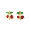 Brass Pave Green and Red Cubic Zirconia Cherry Connector Charms KK-FZC0001-03G-1