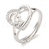 Heart with Letter Rack Plating Brass Micro Pave Cubic Zirconia Adjustable Rings for Women RJEW-I105-06P-I-1