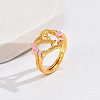 Heart & Flower Brass Pearl Pink Enamel Adjustable Finger Rings FS-WG8B9BA-23-1
