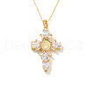 Brass Pave Cubic Zirconia Virgin Mary Cross Pendant Necklaces FU1040-3-1